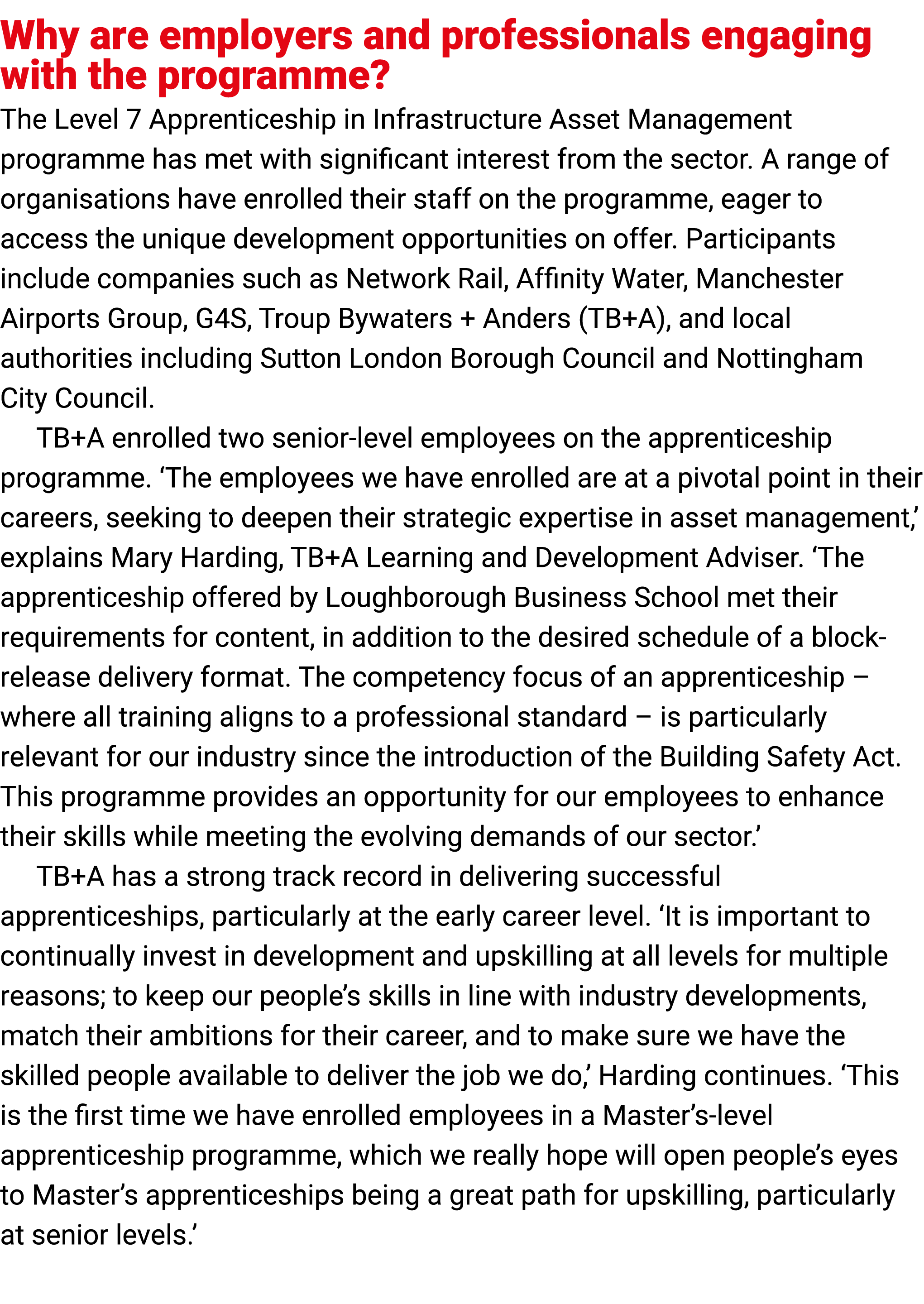 Why are employers and professionals engaging with the programme? The Level 7 Apprenticeship in Infrastructure Asset M...
