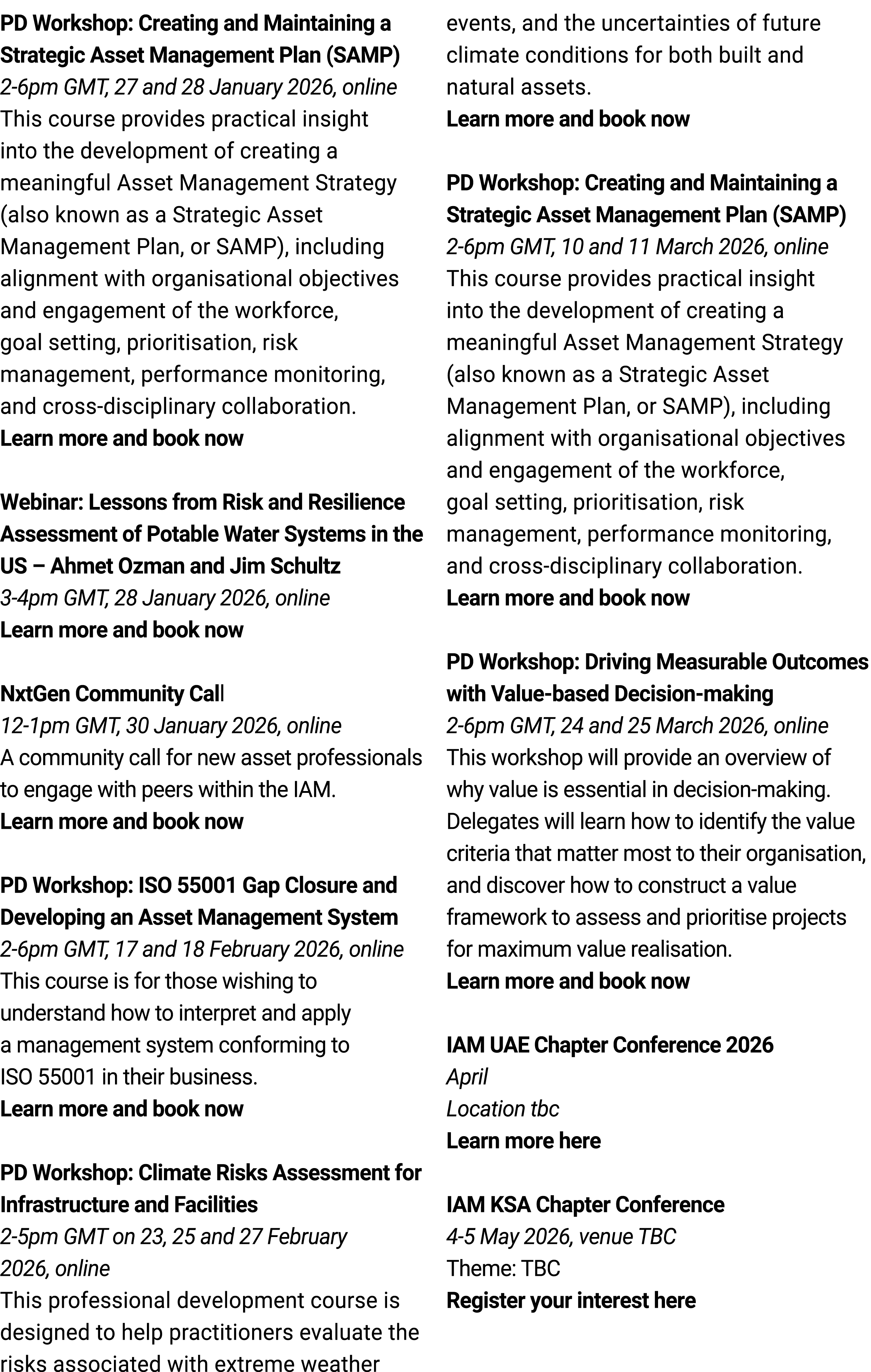 PD Workshop: Creating and Maintaining a Strategic Asset Management Plan (SAMP) 2 6pm GMT, 27 and 28 January 2026, onl...