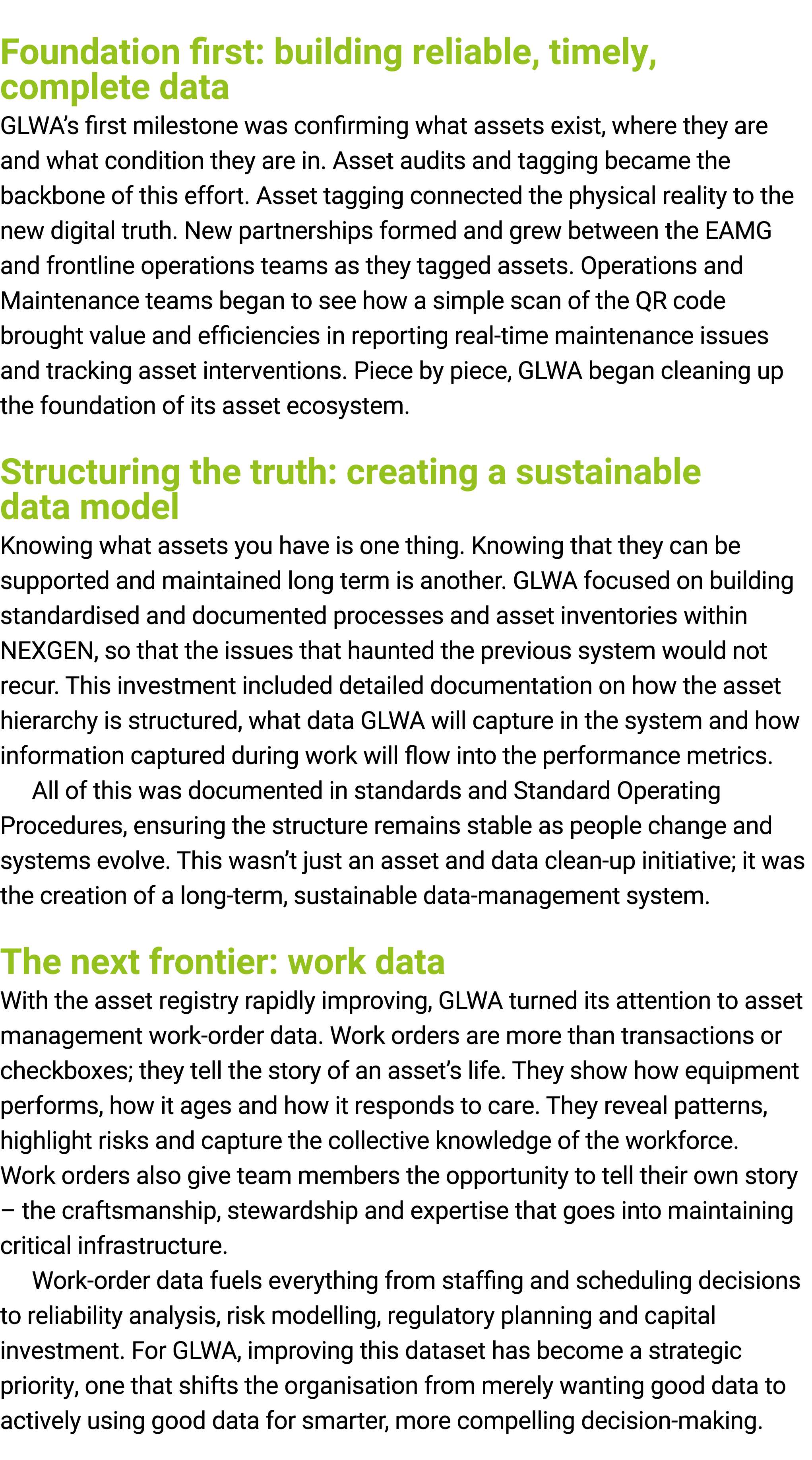  Foundation first: building reliable, timely, complete data GLWA’s first milestone was confirming what assets exist, ...