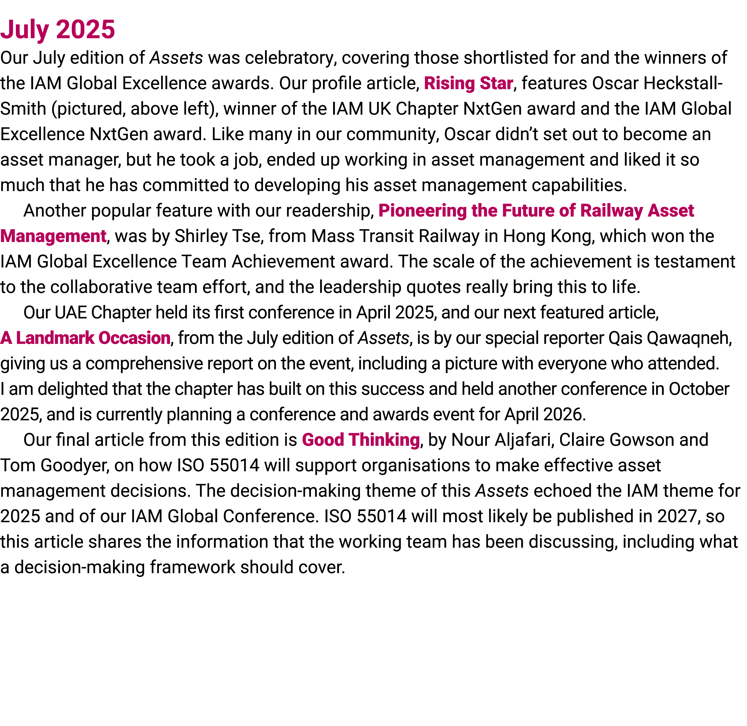 July 2025 Our July edition of Assets ﻿was celebratory, covering ﻿those shortlisted for and the winners of the IAM Glo...