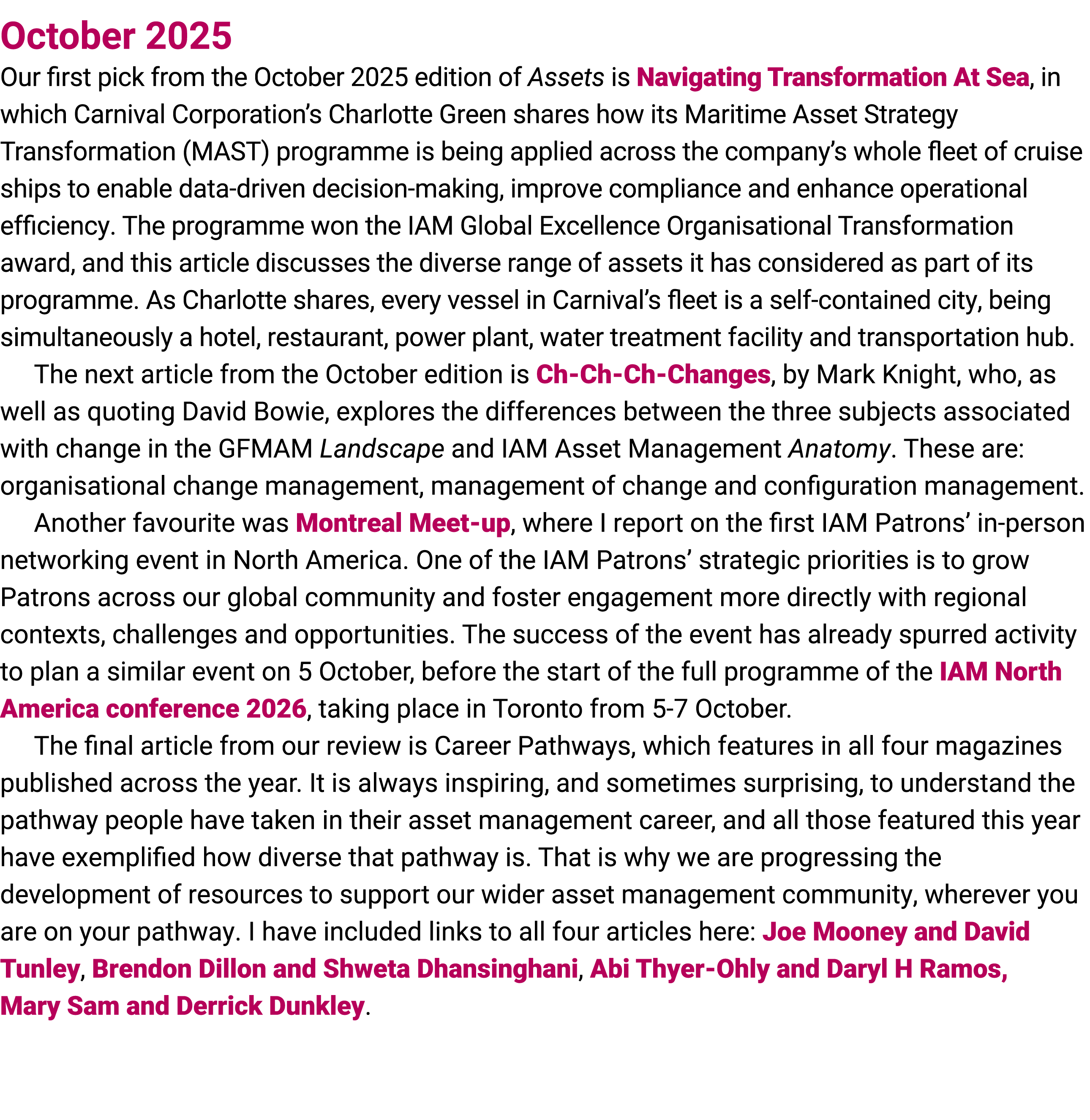 October 2025 Our first pick from the October 2025 edition of Assets is Navigating Transformation At Sea, in which Car...