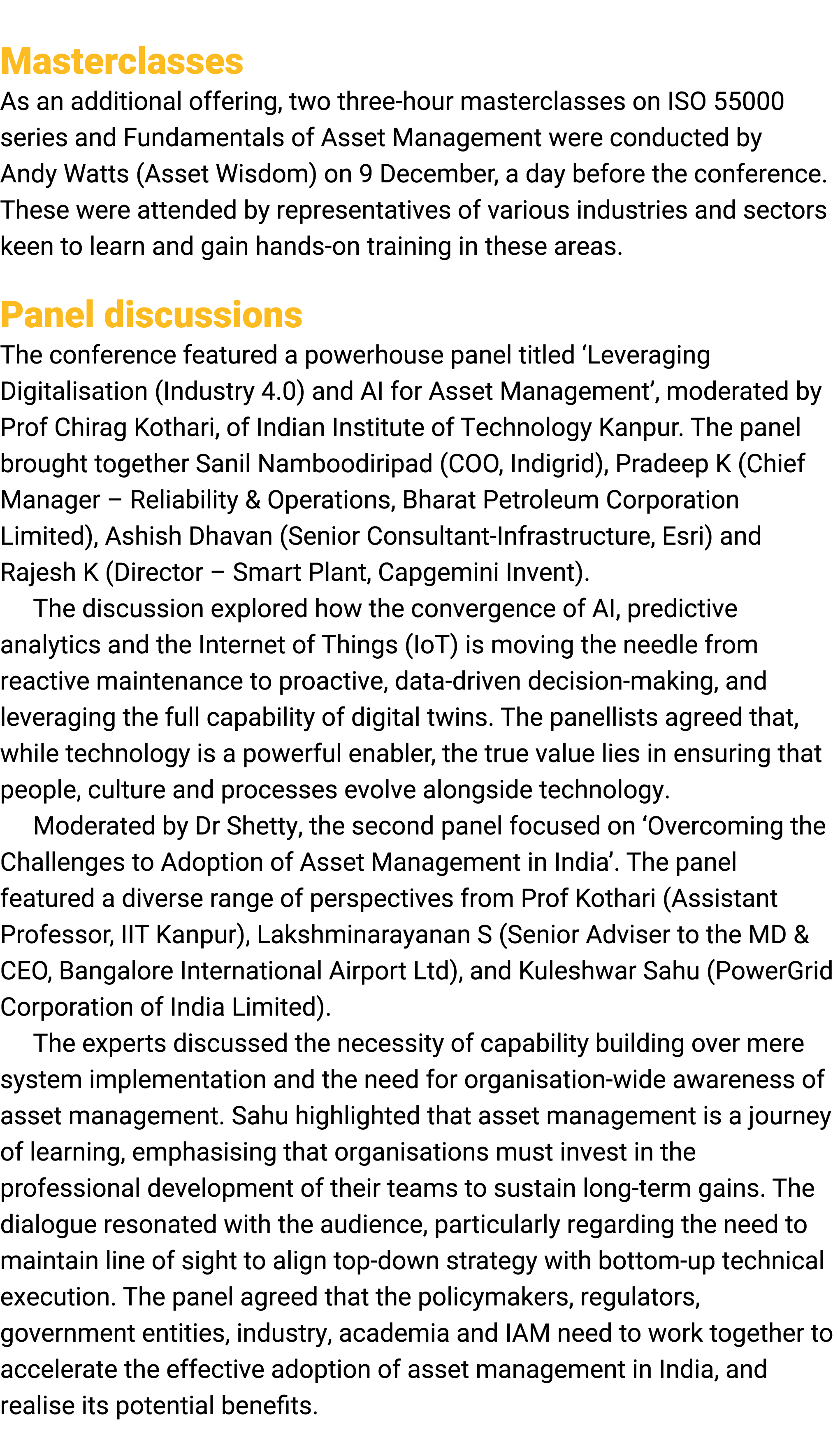  Masterclasses As an additional offering, two ﻿three hour ﻿masterclasses on ISO 55000 series and Fundamentals of Asse...
