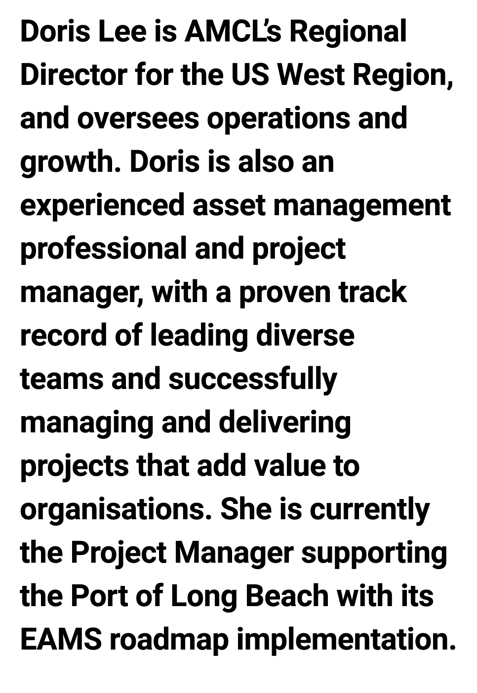 Doris Lee is AMCL’s Regional Director for the US West Region, and oversees operations and growth. Doris is also an ex...