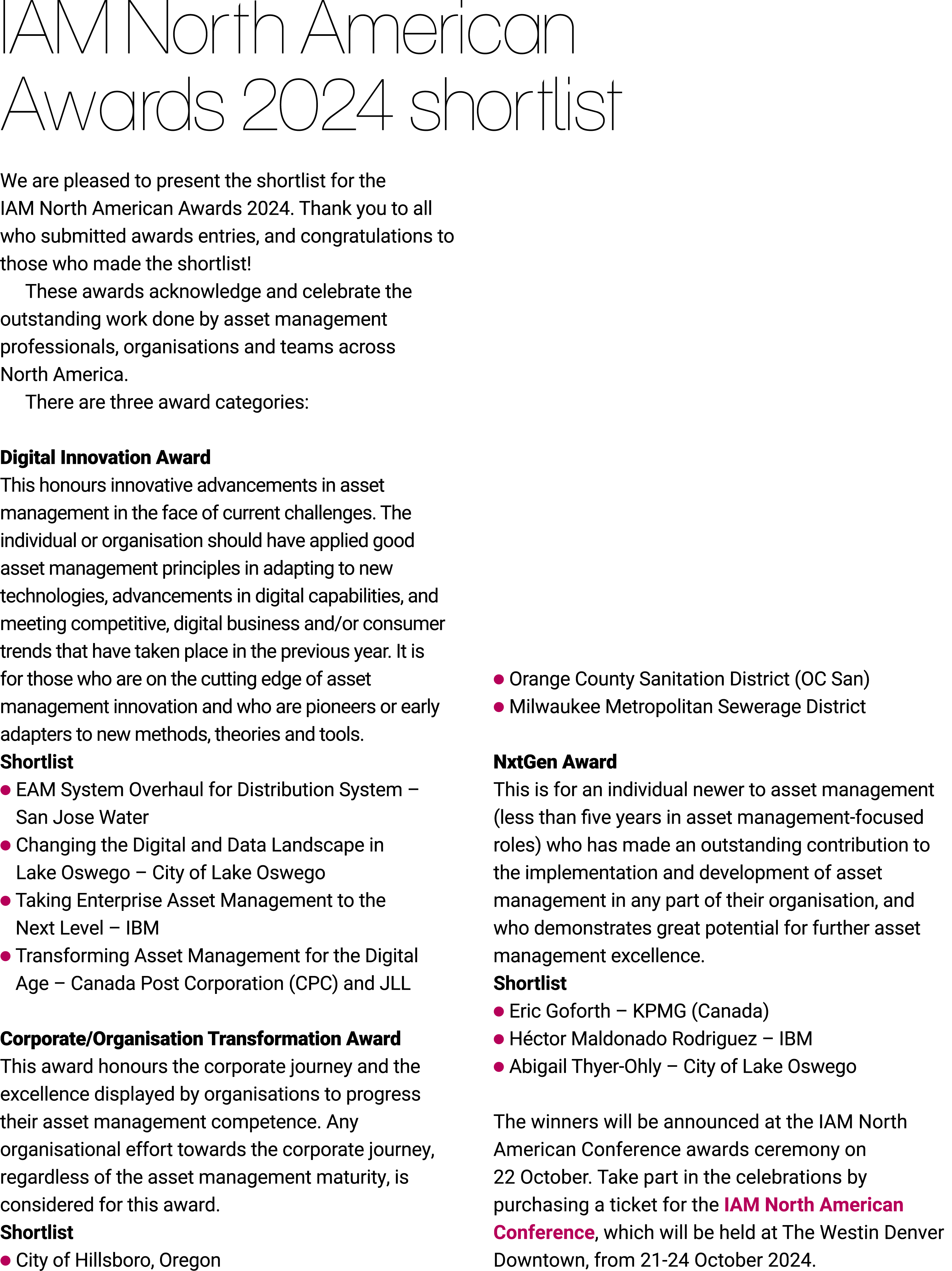 IAM North American Awards 2024 shortlist We are pleased to present the shortlist for the IAM North American Awards 2...