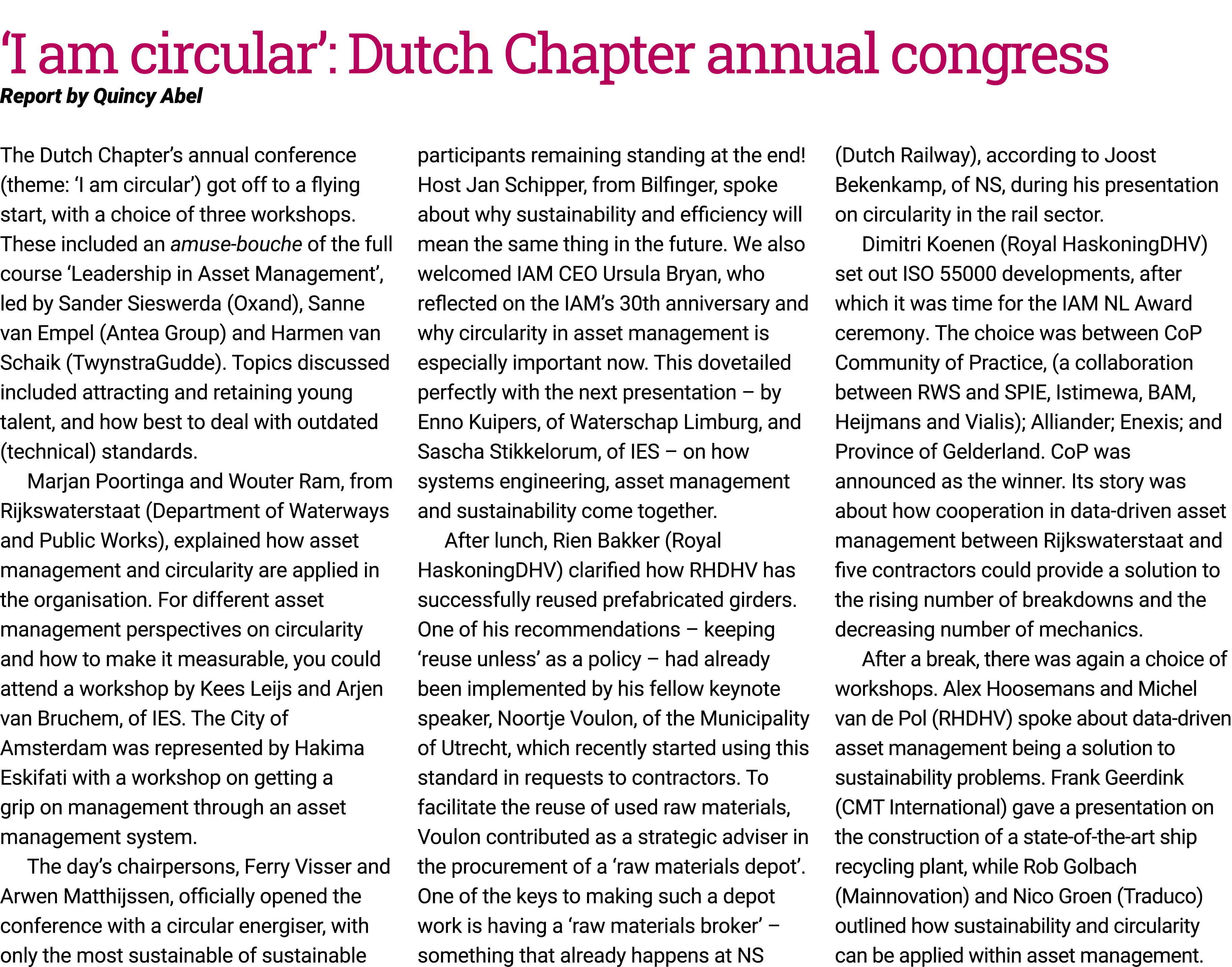 ‘I am circular’: Dutch Chapter annual congress Report by Quincy Abel The Dutch Chapter’s annual conference (theme: ‘I...