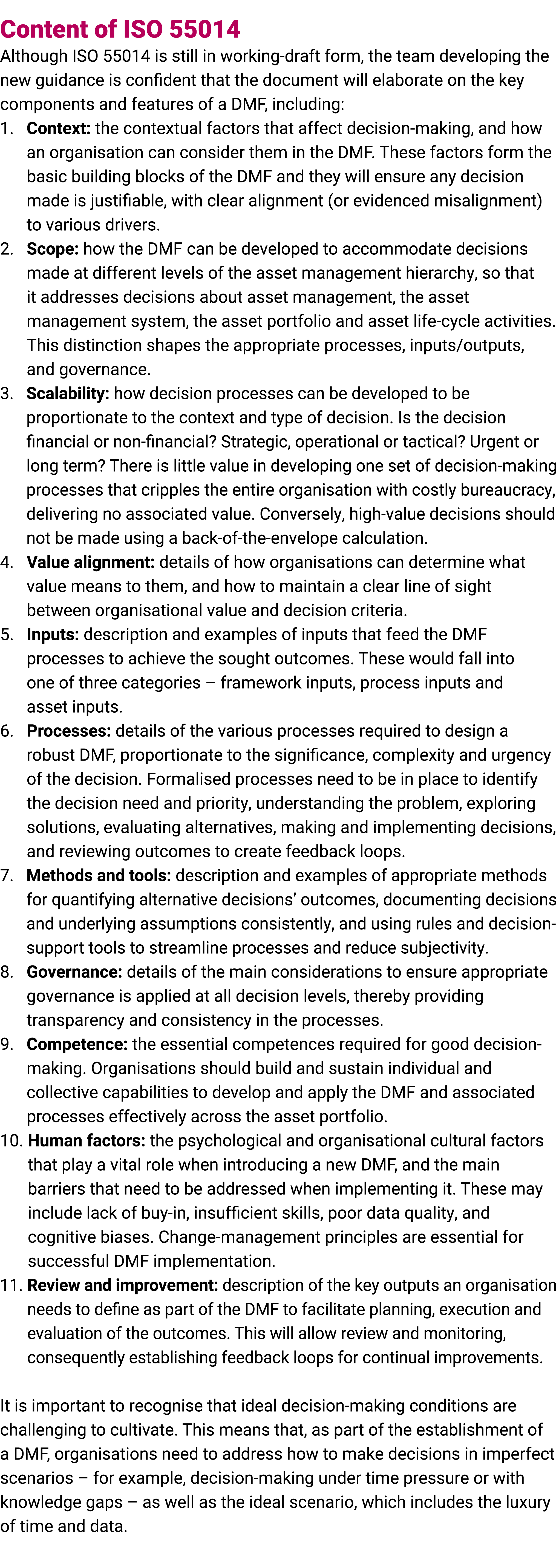 Content of ISO 55014 Although ISO 55014 is still in working draft form, the team developing the new guidance is confi...
