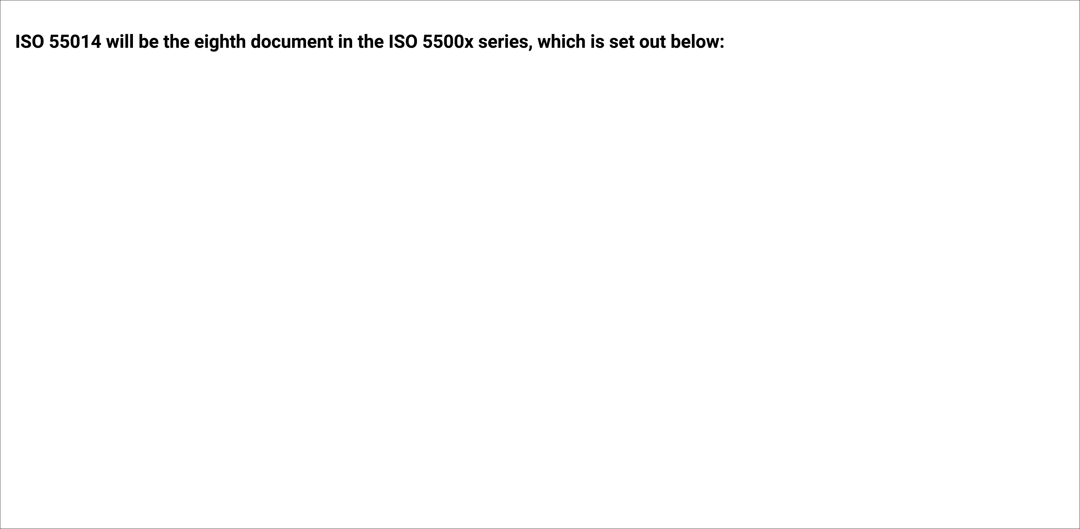 ISO 55014 will be the eighth document in the ISO 5500x series, which is set out below: 