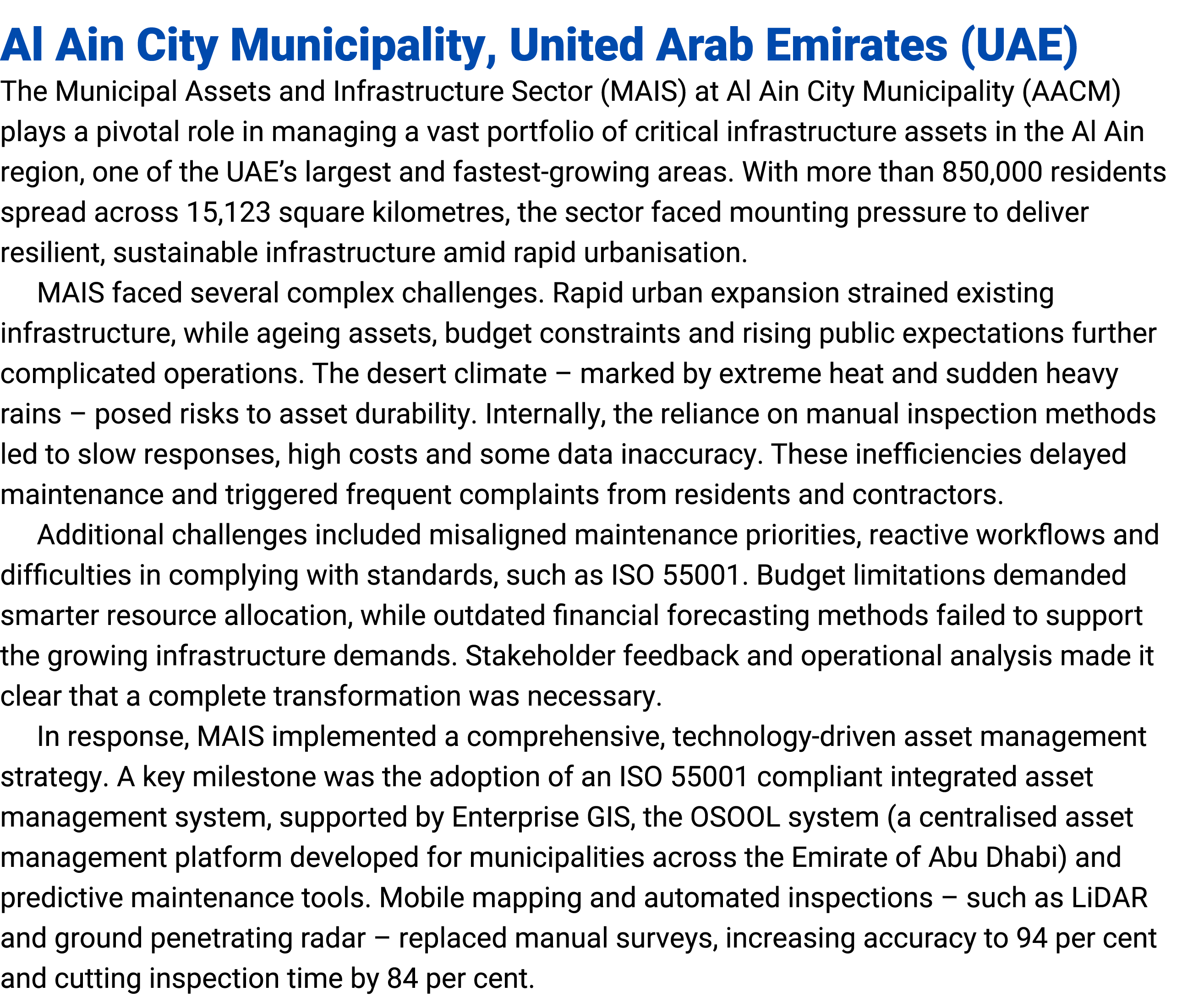 Al Ain City Municipality, United Arab Emirates (UAE) The Municipal Assets and Infrastructure Sector (MAIS) at Al Ain ...