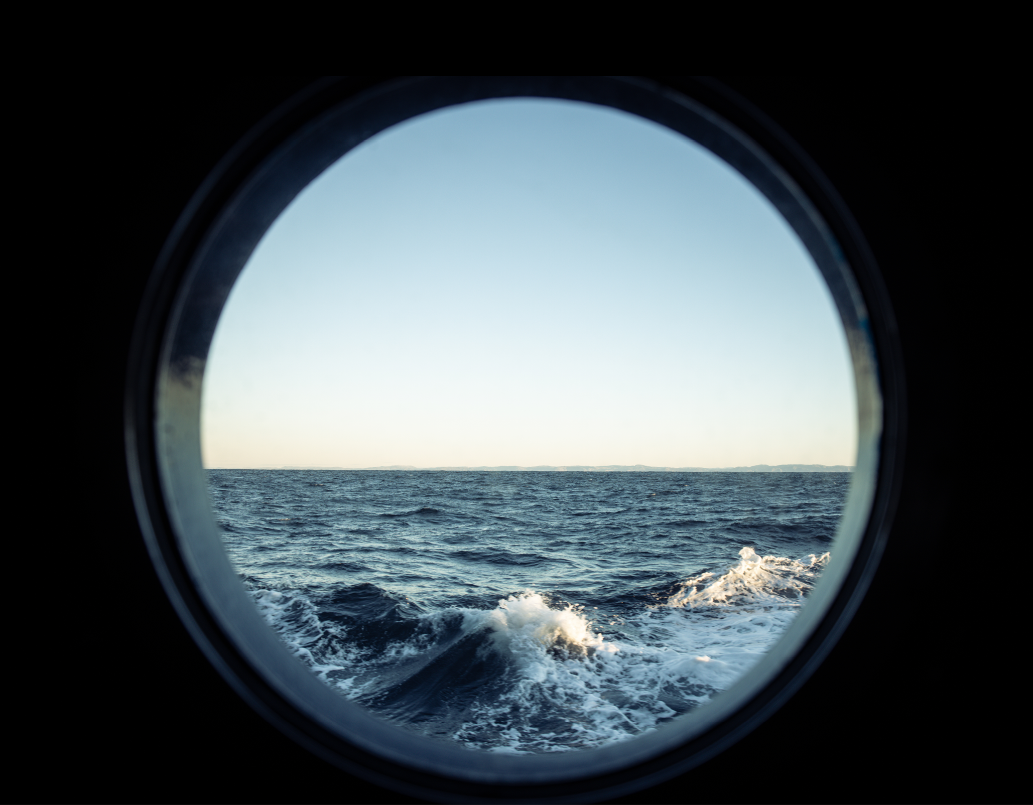 View on a rough sea, with waves of the open ocean from a boat. Dramatic landscapes of the Atlantic Ocean.